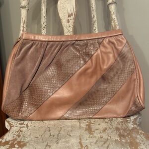 Vtg 80s Susan Gail Leather Clutch Snakeskin and Suede Patchwork Tassel Purse